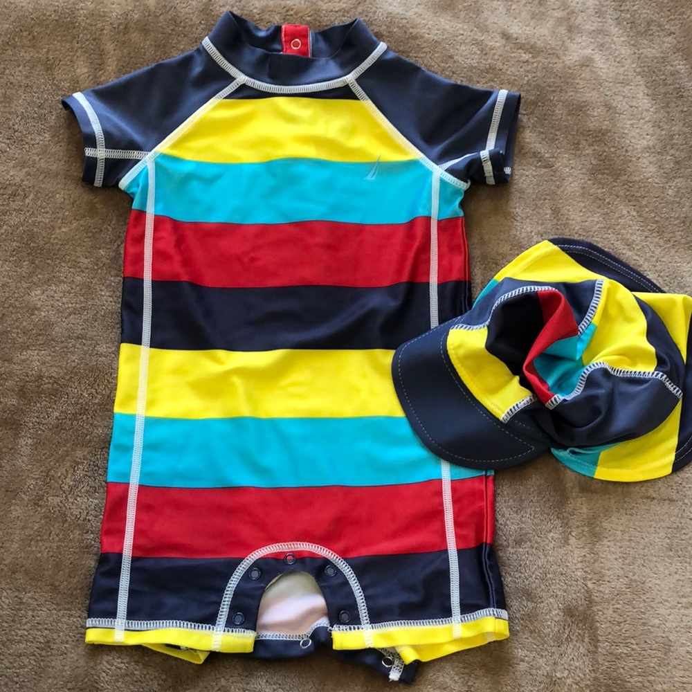 Nautica Swim suit with hat, size 12M